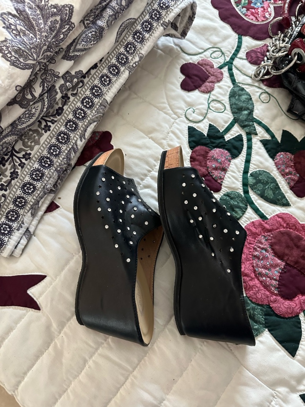 Italina Black Studded Slide Mules
